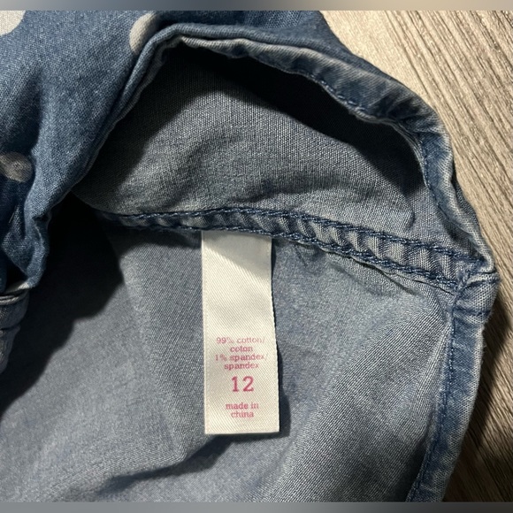 Justice Chambray Polka Dot Denim Button Up - Youth Girls Size 12 - Picture 9 of 10